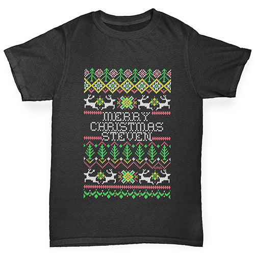 Personalised Ugly Christmas Jumper Trees Boy's T-Shirt