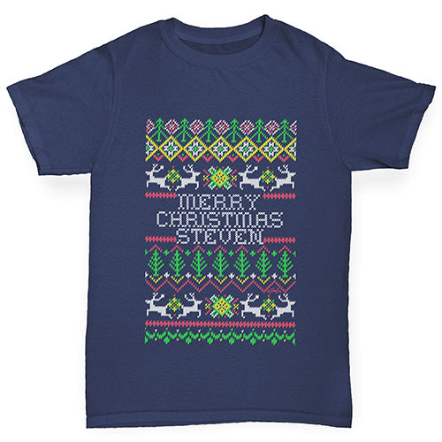 Personalised Ugly Christmas Jumper Trees Boy's T-Shirt