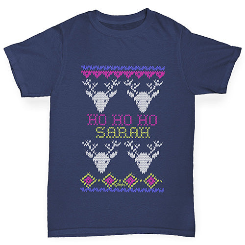 Personalised Ugly Christmas Jumper Reindeer Girl's T-Shirt 