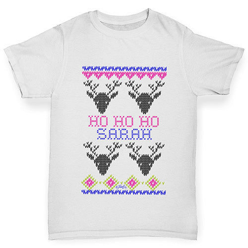 Personalised Ugly Christmas Jumper Reindeer Girl's T-Shirt 