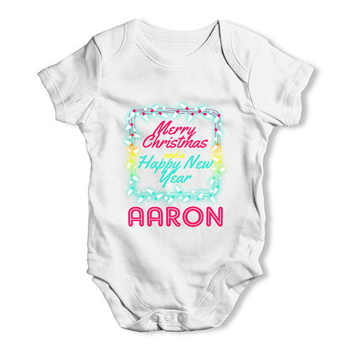 Personalised Merry Christmas Lights Baby Unisex Baby Grow Bodysuit