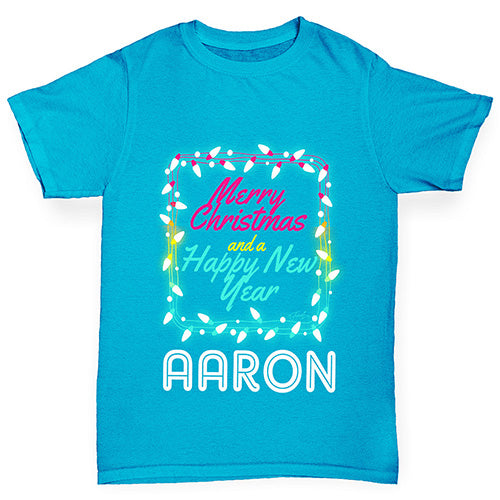 Personalised Merry Christmas Lights Boy's T-Shirt