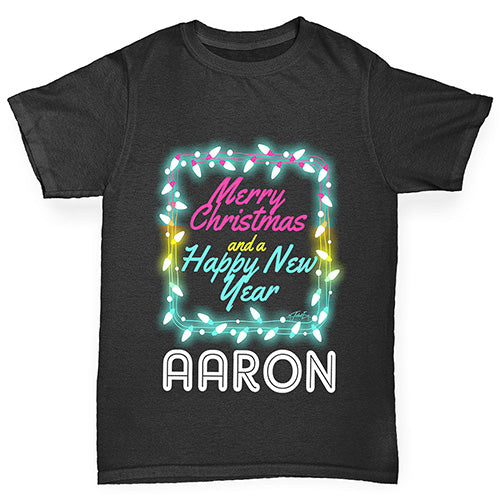 Personalised Merry Christmas Lights Boy's T-Shirt