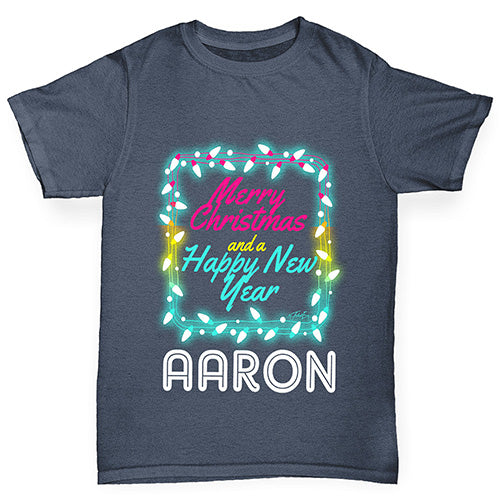 Personalised Merry Christmas Lights Boy's T-Shirt