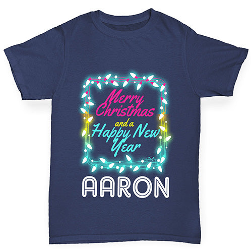 Personalised Merry Christmas Lights Boy's T-Shirt