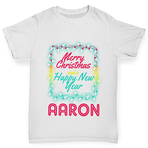 Personalised Merry Christmas Lights Boy's T-Shirt