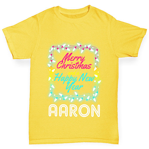 Personalised Merry Christmas Lights Boy's T-Shirt