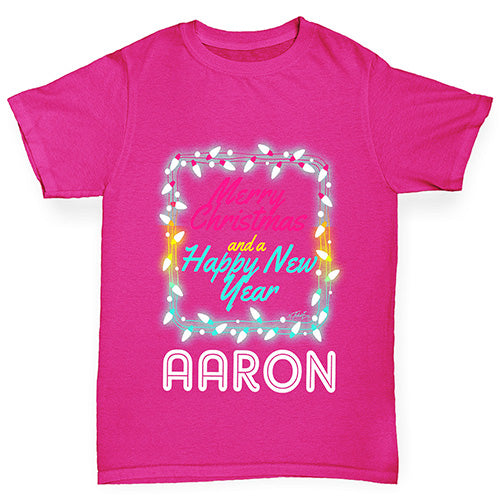 Personalised Merry Christmas Lights Girl's T-Shirt 