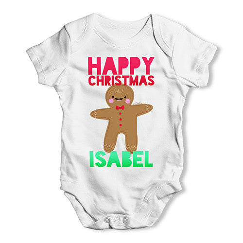 Personalised Happy Christmas Gingerbread Man Baby Unisex Baby Grow Bodysuit