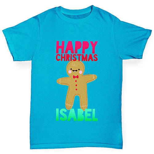 Personalised Happy Christmas Gingerbread Man Boy's T-Shirt