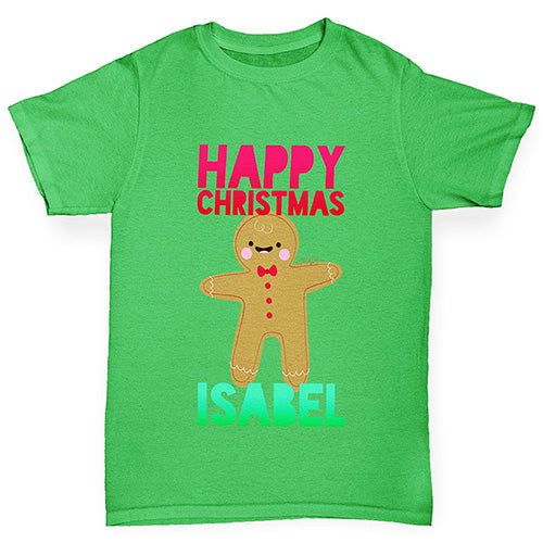 Personalised Happy Christmas Gingerbread Man Boy's T-Shirt