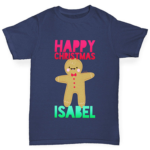 Personalised Happy Christmas Gingerbread Man Boy's T-Shirt