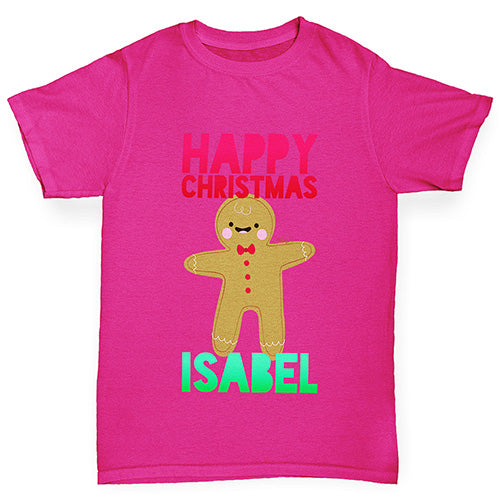 Personalised Happy Christmas Gingerbread Man Girl's T-Shirt 