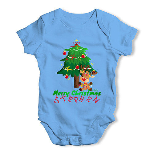 Personalised Merry Christmas Reindeer Tree Baby Unisex Baby Grow Bodysuit