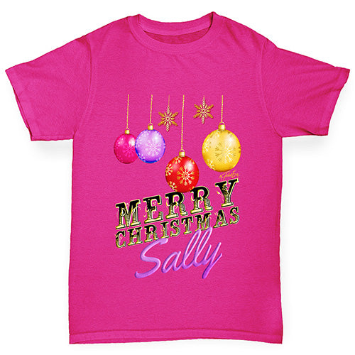 Personalised Merry Christmas Decorations Girl's T-Shirt 