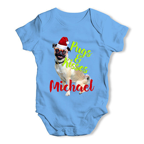 Personalised Christmas Pugs And Kisses Baby Unisex Baby Grow Bodysuit