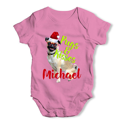 Personalised Christmas Pugs And Kisses Baby Unisex Baby Grow Bodysuit