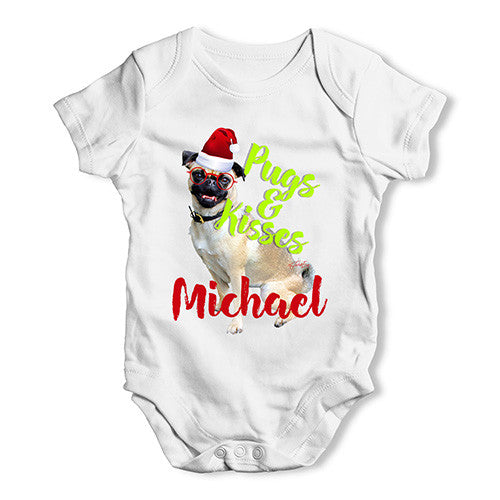 Personalised Christmas Pugs And Kisses Baby Unisex Baby Grow Bodysuit