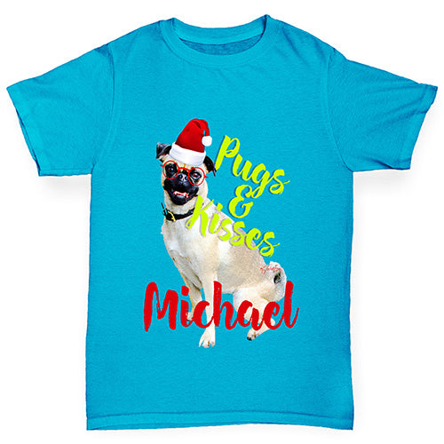 Personalised Christmas Pugs And Kisses Boy's T-Shirt