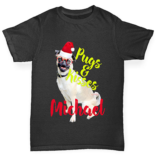 Personalised Christmas Pugs And Kisses Boy's T-Shirt