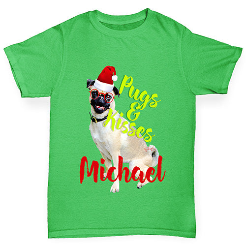 Personalised Christmas Pugs And Kisses Boy's T-Shirt