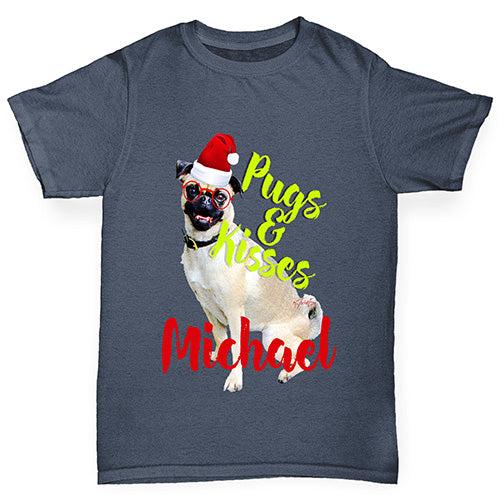 Personalised Christmas Pugs And Kisses Boy's T-Shirt