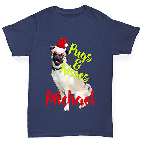 Personalised Christmas Pugs And Kisses Boy's T-Shirt