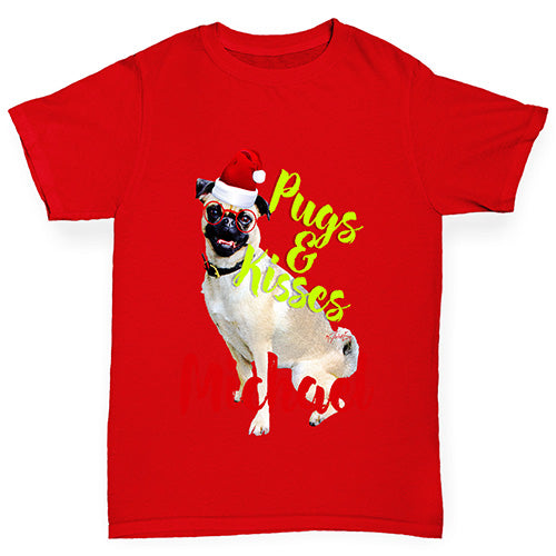 Personalised Christmas Pugs And Kisses Boy's T-Shirt