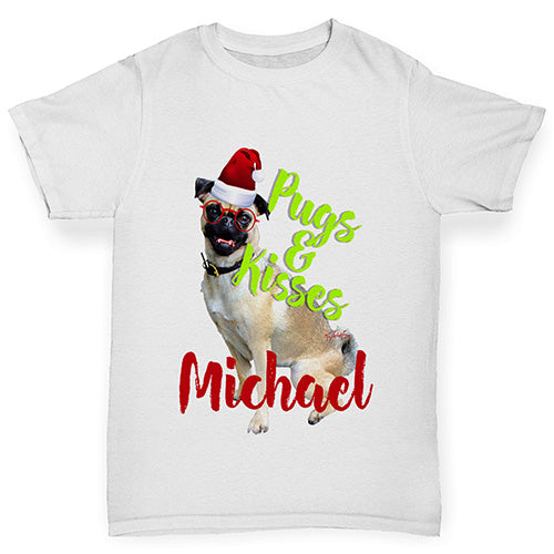 Personalised Christmas Pugs And Kisses Boy's T-Shirt