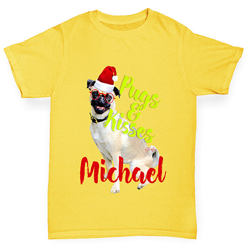 Personalised Christmas Pugs And Kisses Boy's T-Shirt