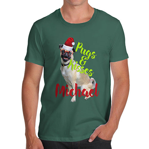 Personalised Christmas Pugs And Kisses Men's T-Shirt