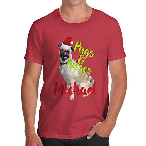 Personalised Christmas Pugs And Kisses Men's T-Shirt