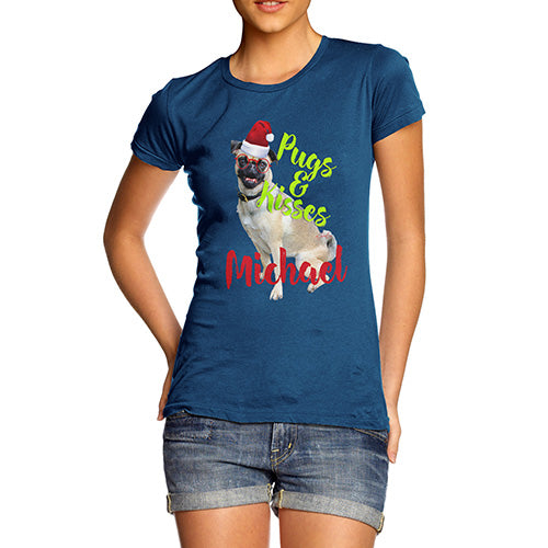 Personalised Christmas Pugs And Kisses Women's T-Shirt 