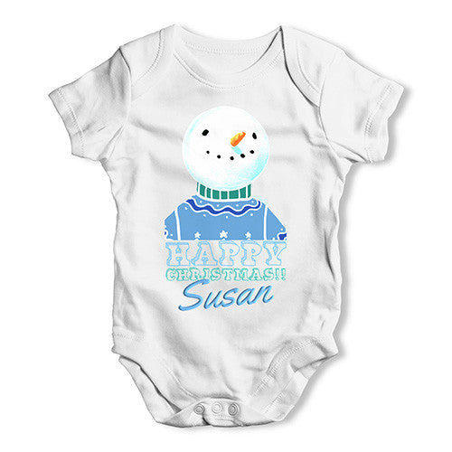 Personalised Christmas Snowman Jumper Baby Unisex Baby Grow Bodysuit