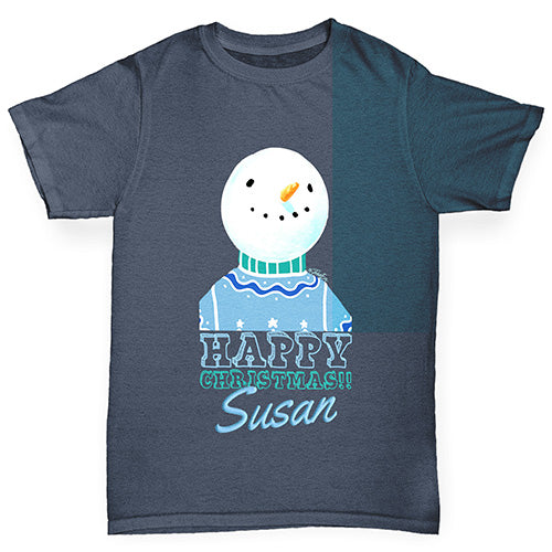 Personalised Christmas Snowman Jumper Boy's T-Shirt