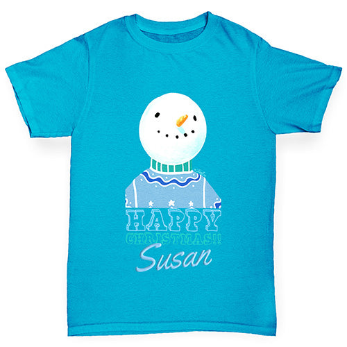 Personalised Christmas Snowman Jumper Girl's T-Shirt 