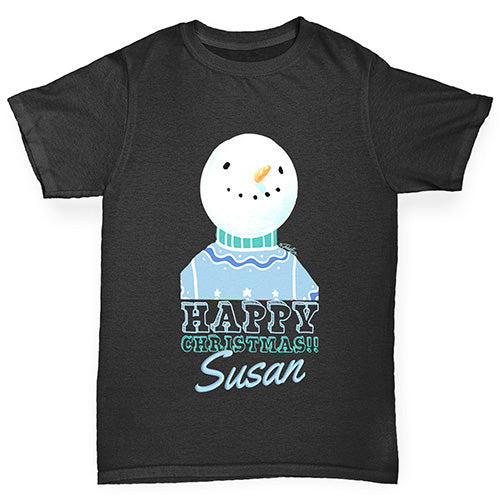 Personalised Christmas Snowman Jumper Girl's T-Shirt 