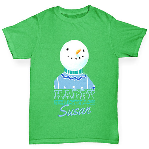 Personalised Christmas Snowman Jumper Girl's T-Shirt 