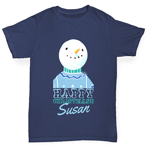 Personalised Christmas Snowman Jumper Girl's T-Shirt 