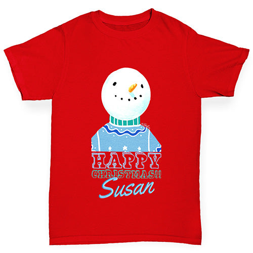 Personalised Christmas Snowman Jumper Girl's T-Shirt 