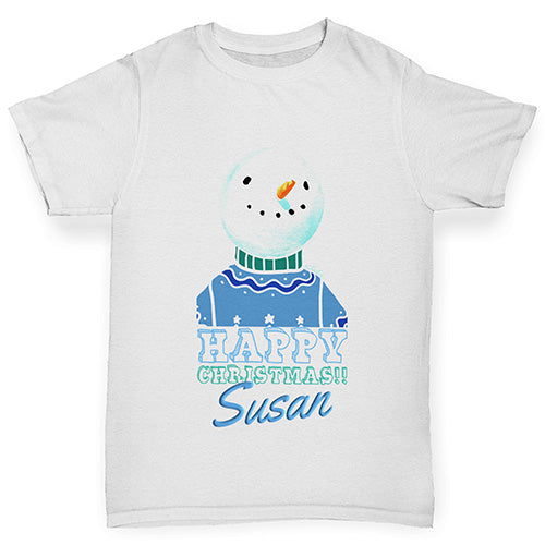 Personalised Christmas Snowman Jumper Girl's T-Shirt 