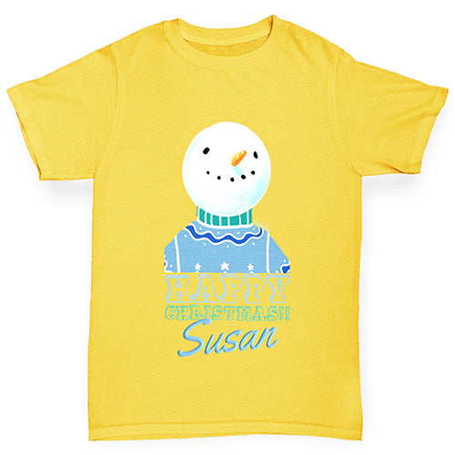 Personalised Christmas Snowman Jumper Girl's T-Shirt 