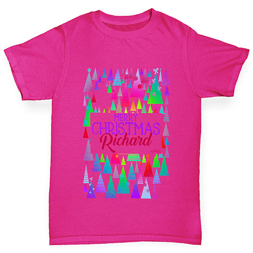 Personalised Christmas Trees Pattern Girl's T-Shirt 