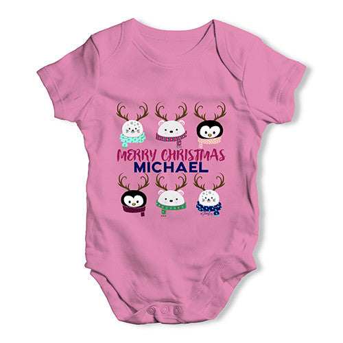 Personalised Cute Christmas Animals Baby Unisex Baby Grow Bodysuit