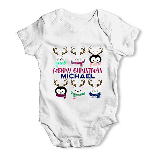 Personalised Cute Christmas Animals Baby Unisex Baby Grow Bodysuit