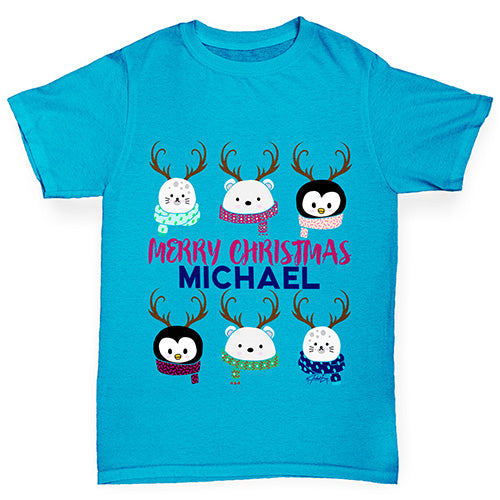 Personalised Cute Christmas Animals Boy's T-Shirt