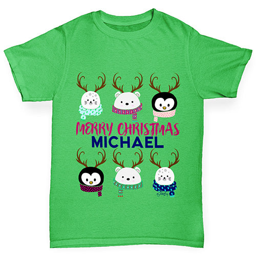 Personalised Cute Christmas Animals Boy's T-Shirt