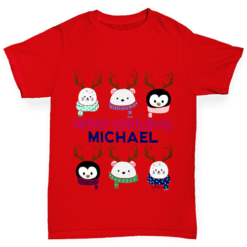 Personalised Cute Christmas Animals Boy's T-Shirt