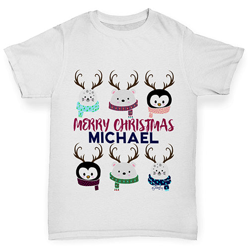 Personalised Cute Christmas Animals Boy's T-Shirt