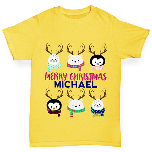 Personalised Cute Christmas Animals Boy's T-Shirt